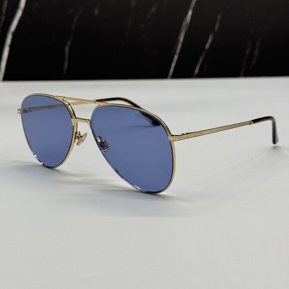 NEW VALENTINO VLS-172C GOLD BLUE AVIATOR SUNGLASSES VALENTINO